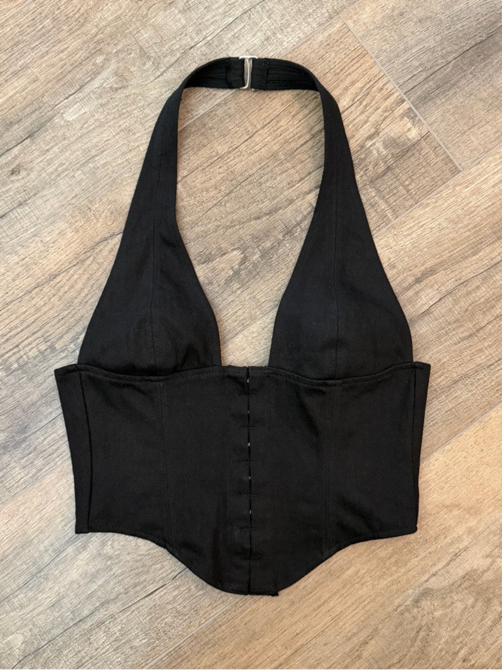 White Fox Black Halter Corset Top Womens XS Cropped Backless Office Siren Party - Picture 2 of 10